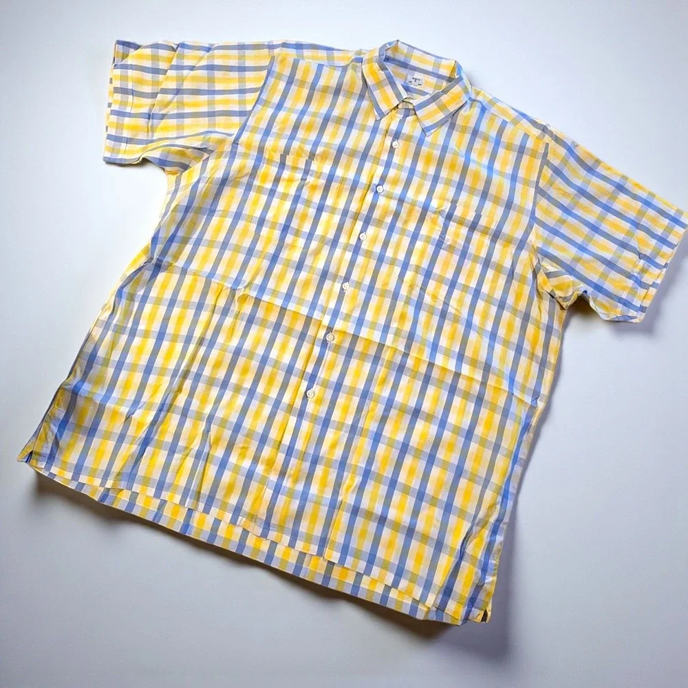 Vintage‎ Maus & Hoffman Cabana Shirt XXL Blue Yellow Check Cotton 80s 59
